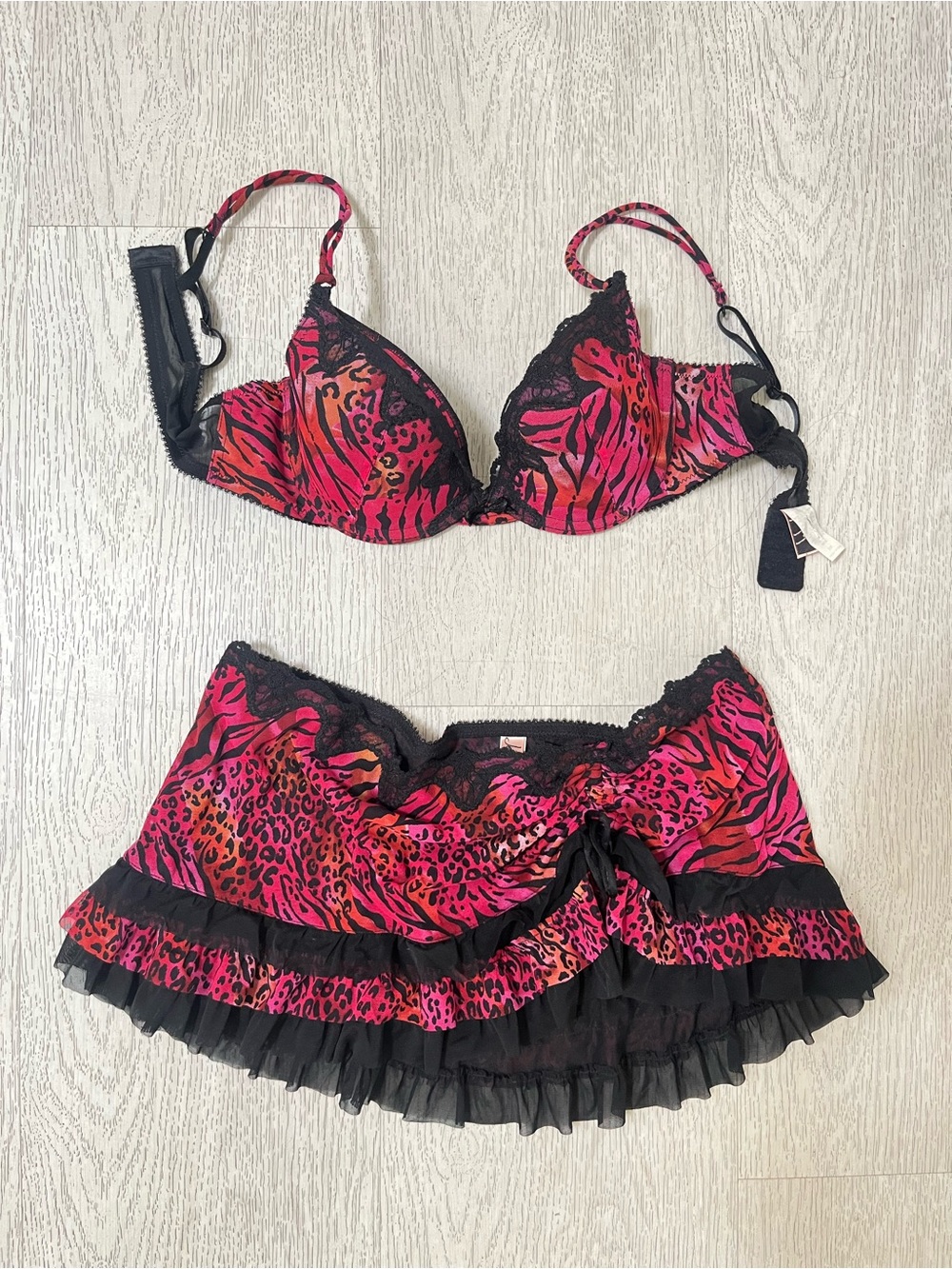 Jezebel Hot Pink and Black Animal-Print Top with Matching Skirt